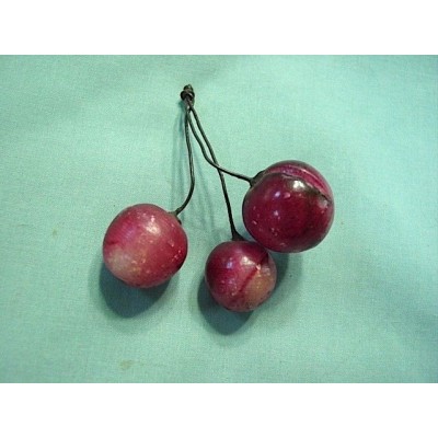 Antique Hand Carved Painted Stone Fruit Cherries, Italy Carrara Marble Wood Stem   153137108991